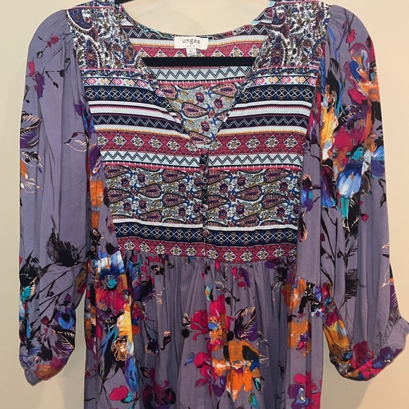 Umgee USA mini dress / tunic lavender floral boho style size large - Picture 2 of 6